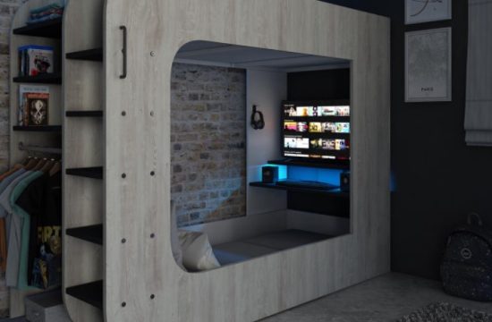Podbed Gaming Highsleeper with Futon in Cascina & Black (90x200cm)