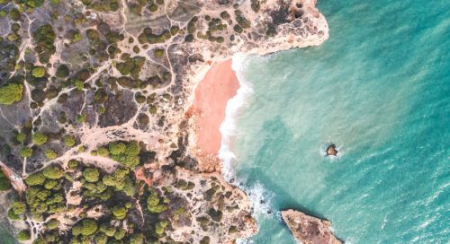 Aerial view of a beach in Algarve